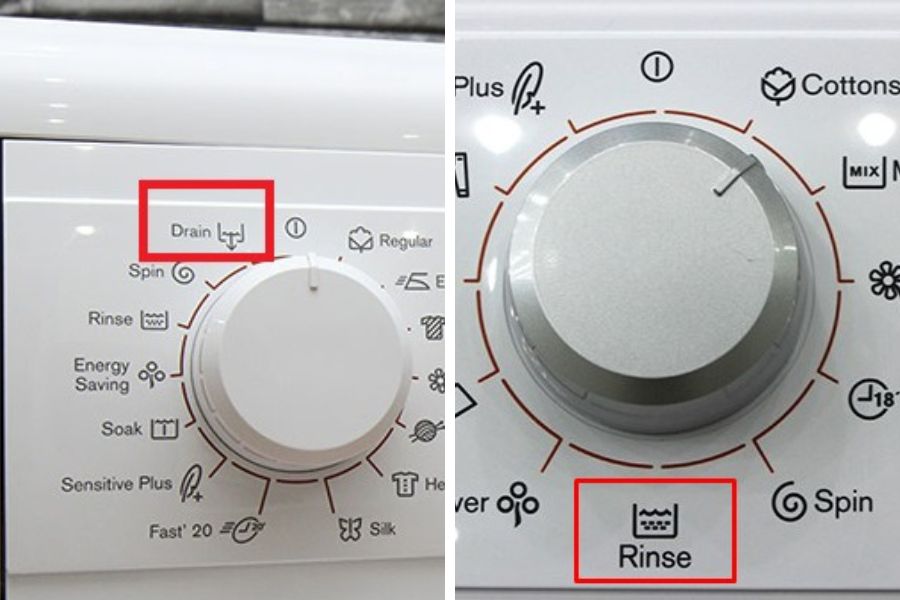Drain (xả nước ra ngoài) và Rinse (xả nước) là hai chế độ máy giặt hoàn toàn khác nhau.