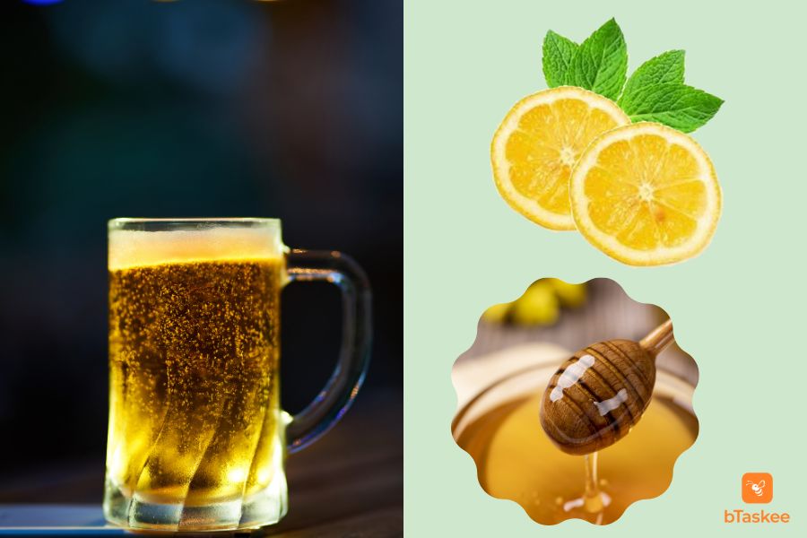 Mật ong và chanh là 2 nguyên liệu kết hợp hoàn hảo cùng bia để dưỡng da.