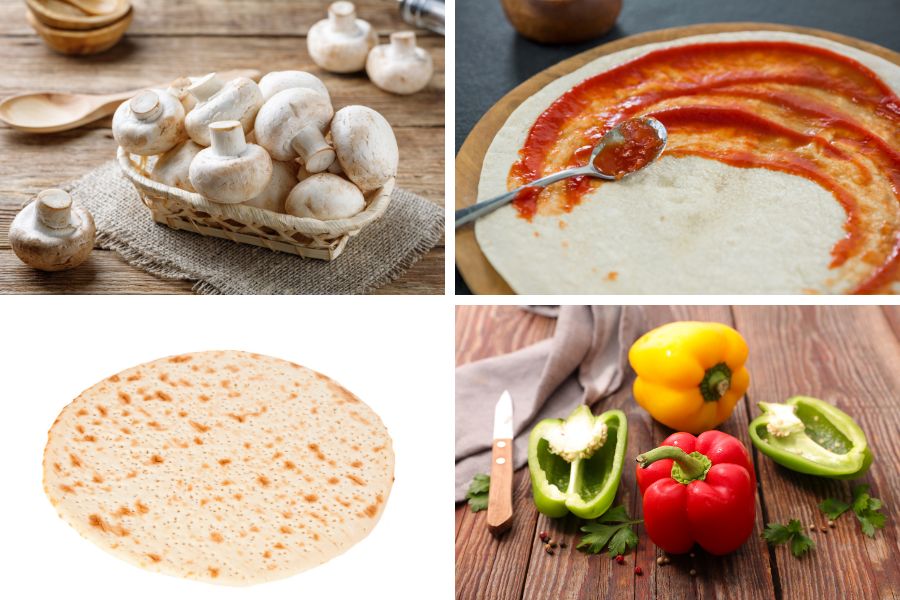 Bánh Pizza rau củ được chế biến đơn giản từ: Nấm, ớt chuông, hành tây,...