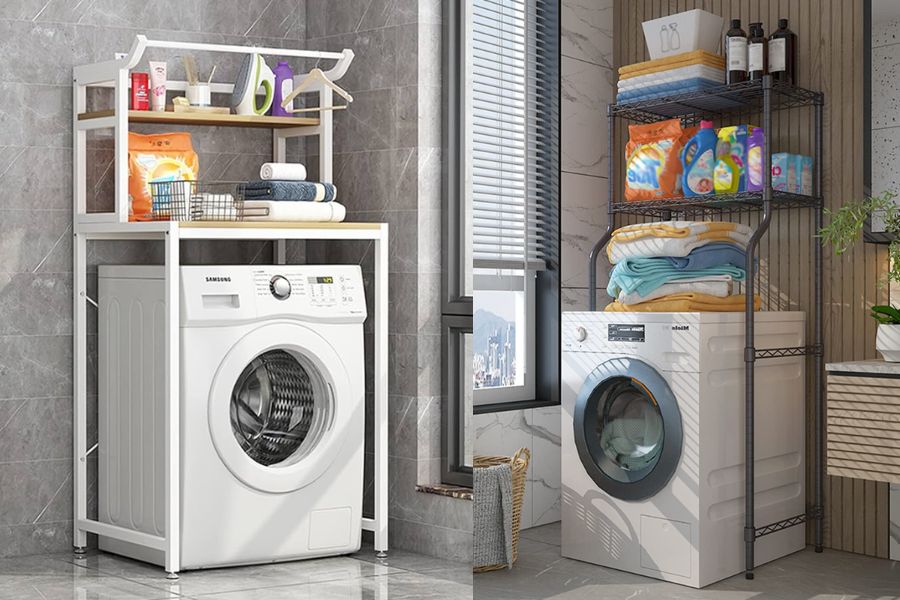 Tủ máy giặt bằng kim loại với lưới thoáng khí.