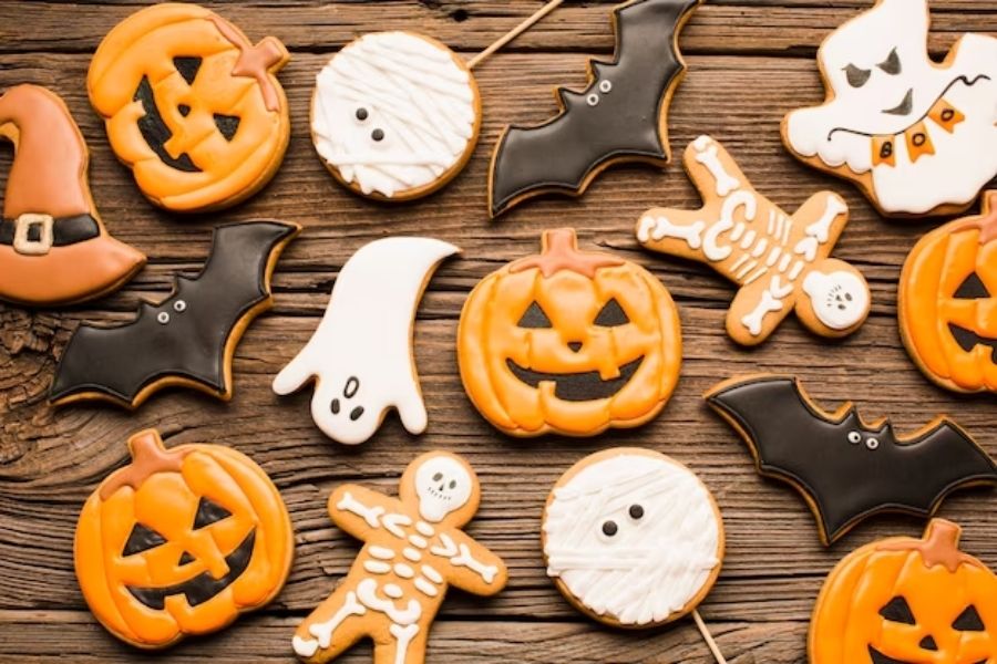 Bánh quy vui Halloween với nhiều hình dáng kỳ quái, ấn tượng.