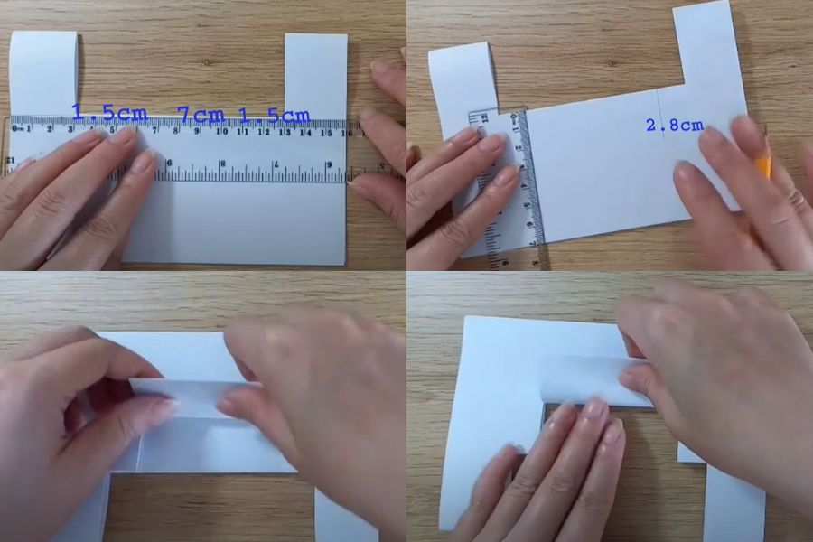 Gấp giấy lên hai lần và miết cho vào nếp.