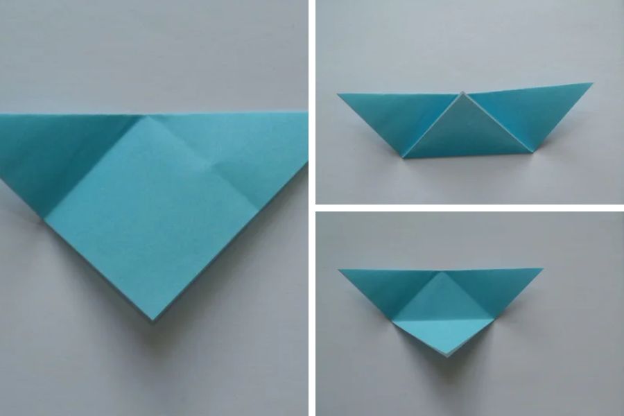 Gấp phần đỉnh giấy lên phía trên để tạo hình tam giác nhỏ.