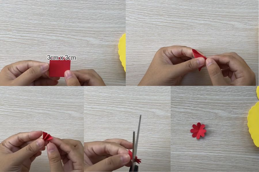 Mảnh giấy 3cm x 3cm dùng để làm bông hoa.