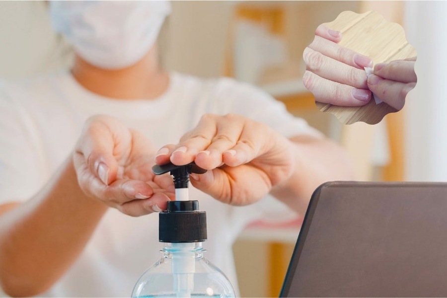 Sử dụng nước rửa tay diệt khuẩn để tẩy sơn móng tay.