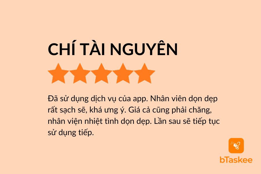 Đánh giá của khách hàng Chí Tài về dịch vụ giúp việc nhà theo giờ tại Hà Nội.