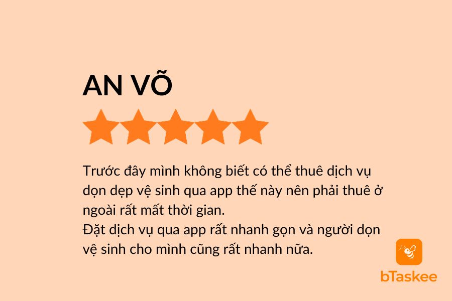 Đánh giá của khách hàng An Võ về dịch vụ giúp việc nhà theo giờ tại Hà Nội.