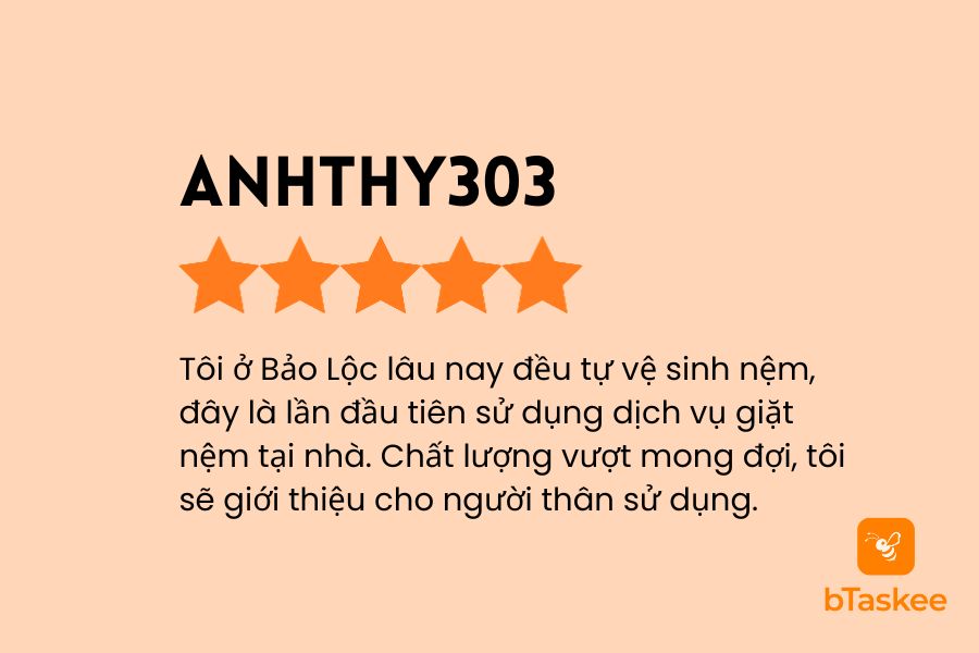 Đánh giá của khách hàng ANHTHY303 về chất lượng vệ sinh và giá thành tại Bảo Lộc.