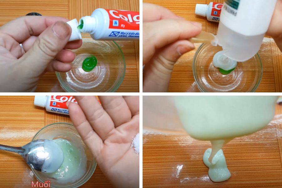 Làm slime bằng kem đánh răng và dầu gội.