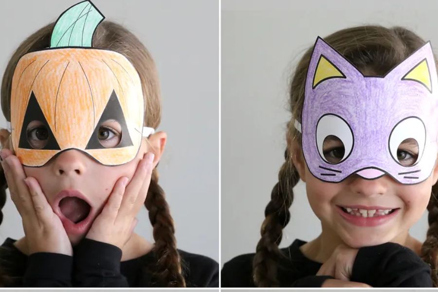 Mẫu mặt nạ Halloween bằng giấy nhẹ nhàng, xinh xắn dành tặng các bé gái.