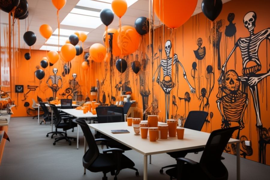 Bức tường trong văn phòng được tô vẽ theo chủ đề Halloween.