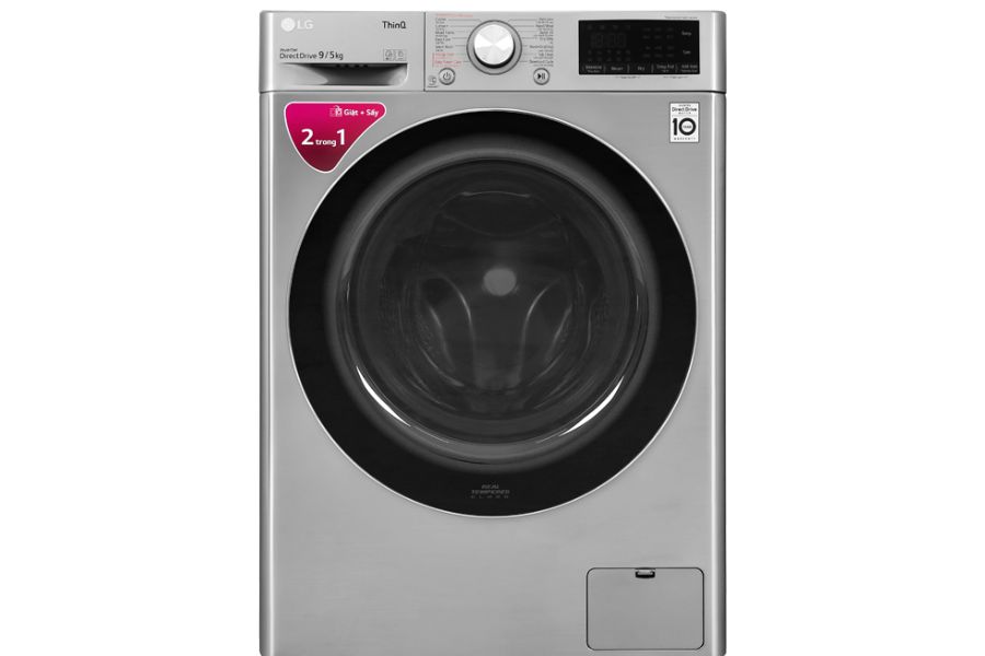 Mẫu máy giặt LG Inverter 9kg được nhiều hộ gia đình lựa chọn bởi khả năng giặt sấy nhanh chóng và bền bỉ.