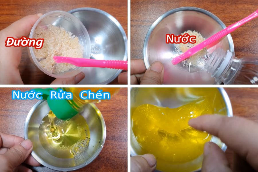 Làm slime bằng nước rửa chén.