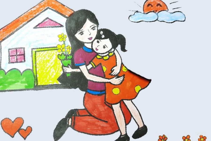 Mẫu tranh vẽ tặng hoa cho mẹ nhân ngày Phụ nữ Việt Nam.