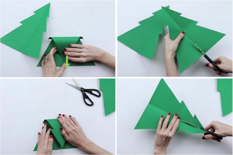 Cách làm cây thông Noel bằng giấy màu khá đơn giản, các bé nhỏ cũng có thể làm được.