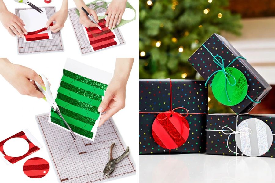 Hướng dẫn làm hộp quà Noel đơn giản với băng dính, cột nơ.