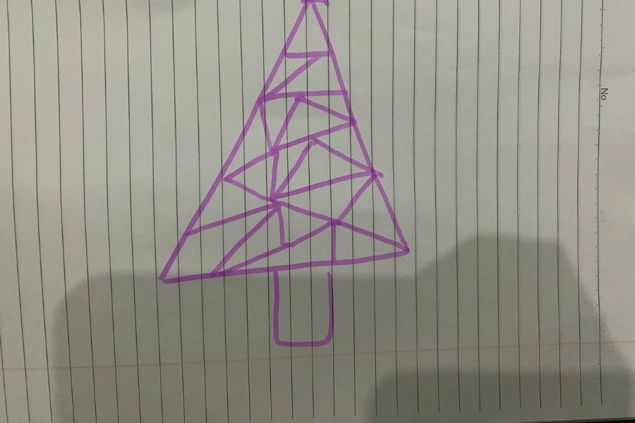 Trong hình tam giác lớn sẽ có những hình tam giác bé tạo nên cây thông.