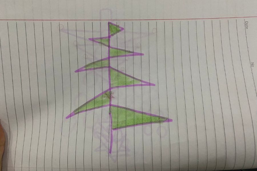 Vẽ những hình tam giác sole nhau để tạo hình cây thông Noel.