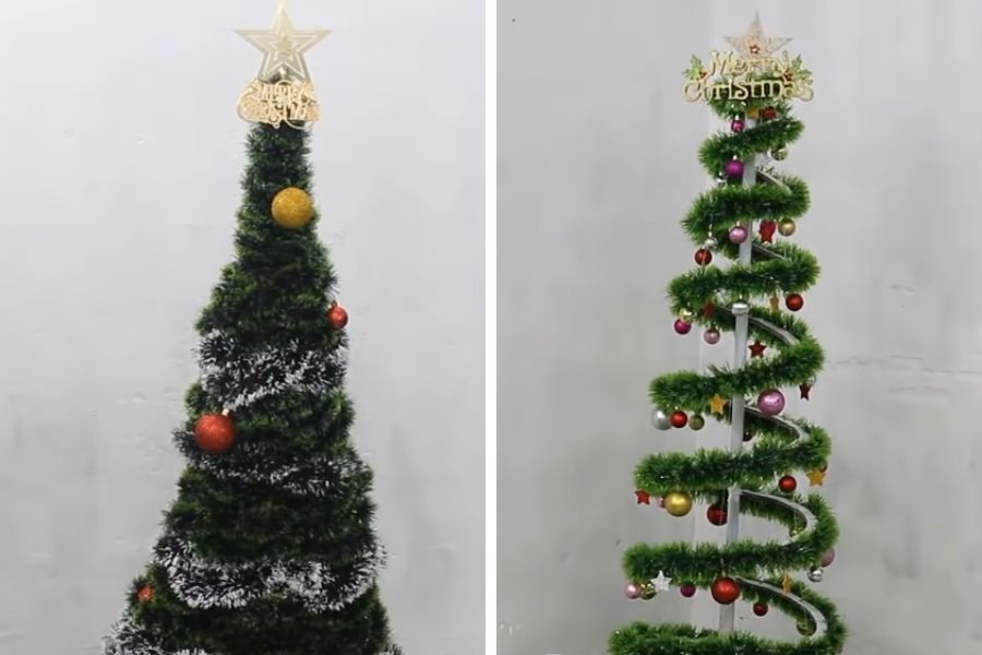 Ấn tượng với cây thông Noel làm từ dây kim tuyến và khung nhựa.