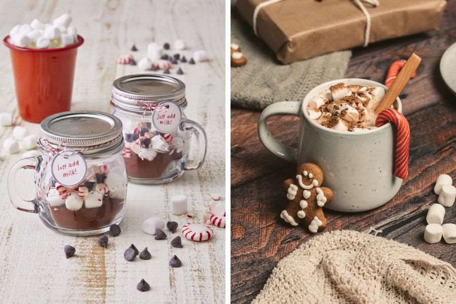 Món quà Noel tự làm chocolate nóng kẹo marshmallow thơm ngon được nhiều bạn nhỏ yêu thích.