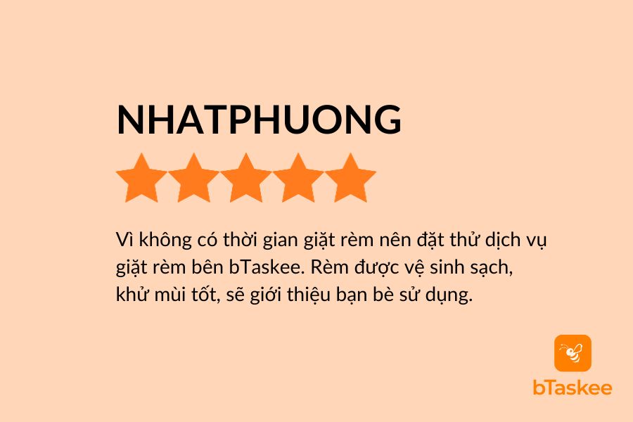 Đánh giá của khách hàng NHATPHUONG về dịch vụ giặt rèm cửa Đà Nẵng.