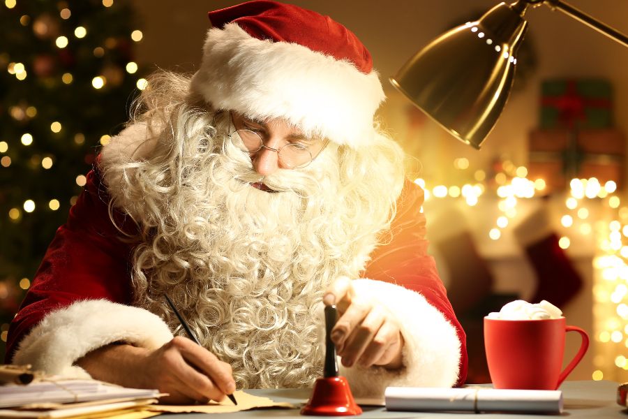Hình ảnh ông già Noel hiền hậu với bộ râu trắng dài, nụ cười thân thiện.