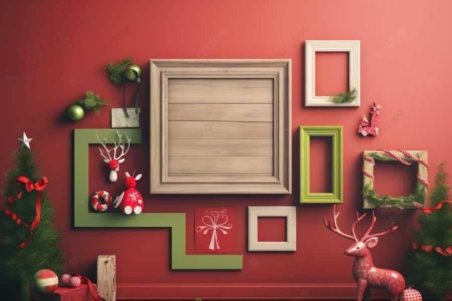 Mẫu khung ảnh trang trí Giáng Sinh cho văn phòng tối giản được bày trí thêm nhiều phụ kiện đẹp mắt.