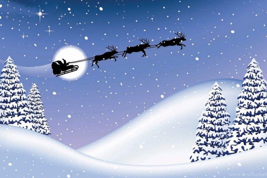 Hình ảnh phản chiếu Ông già Noel và tuần lộc dưới ánh trăng.