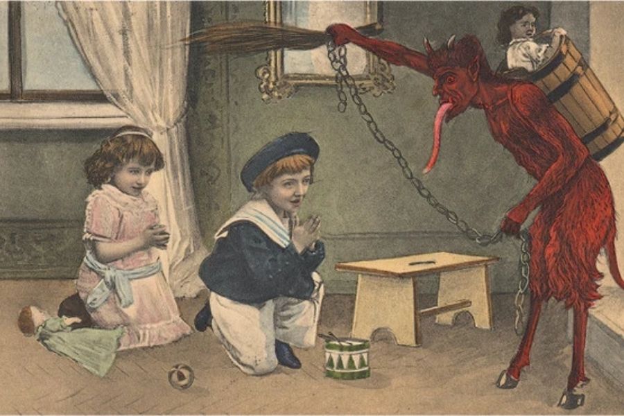 Ngoại hình xấu xí giống ác quỷ của Krampus thường sẽ khiến trẻ con phải sợ hãi.