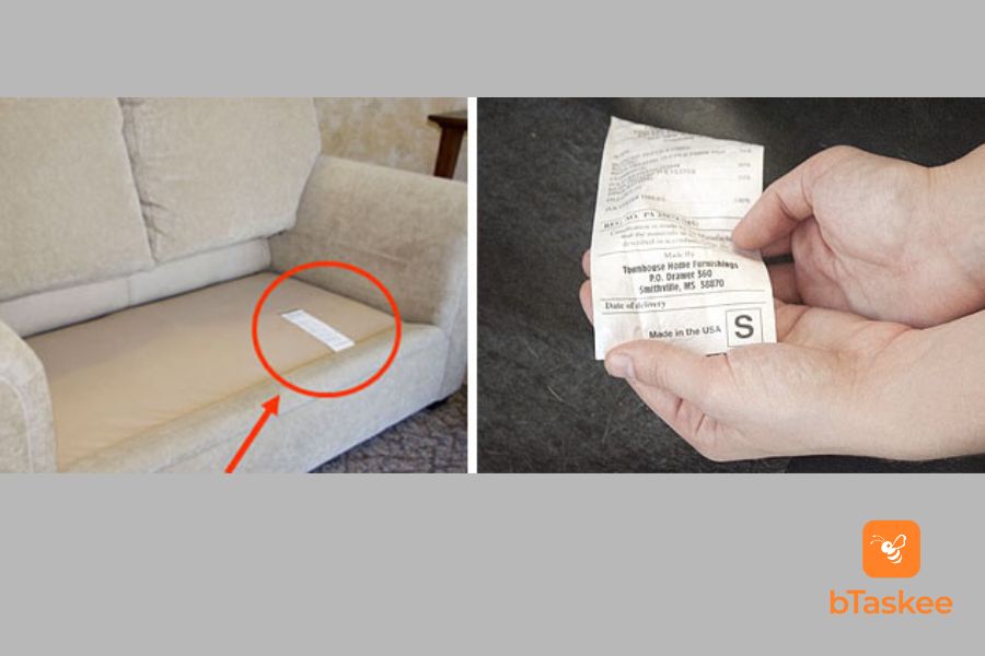 Kiểm tra ký hiệu giặt trên ghế sofa nhung trước khi tiến hành vệ sinh