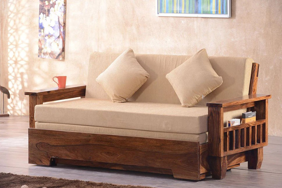 Mẫu sofa bed phối khung gỗ.