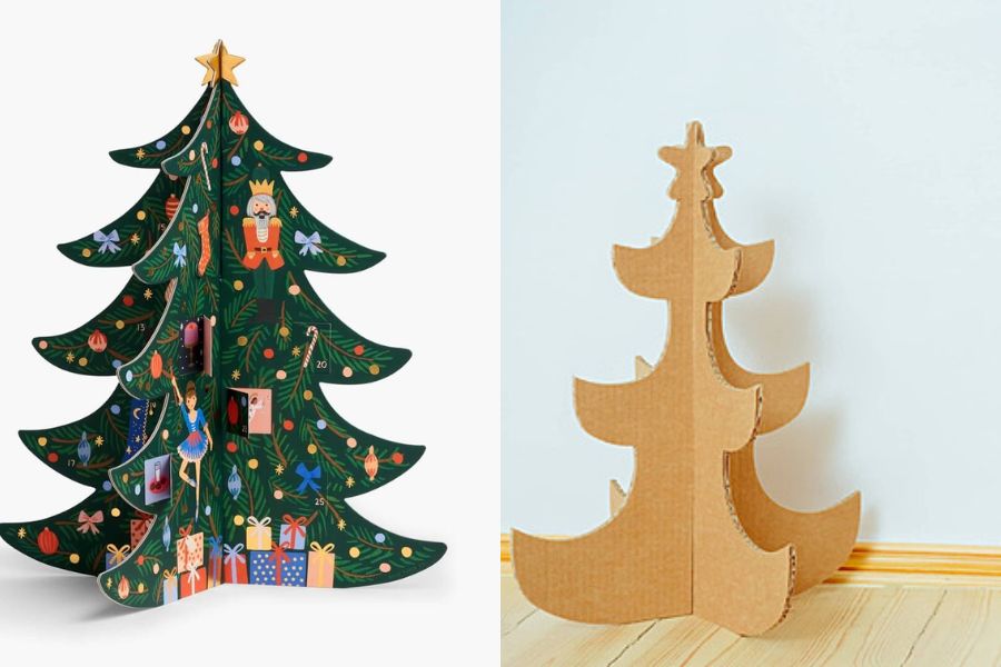 Làm cây thông Noel bằng bìa carton màu sắc sinh động.
