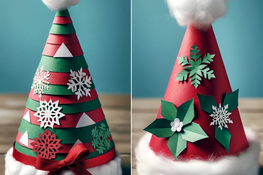 Mẫu nón Noel handmade bằng giấy xinh lung linh.