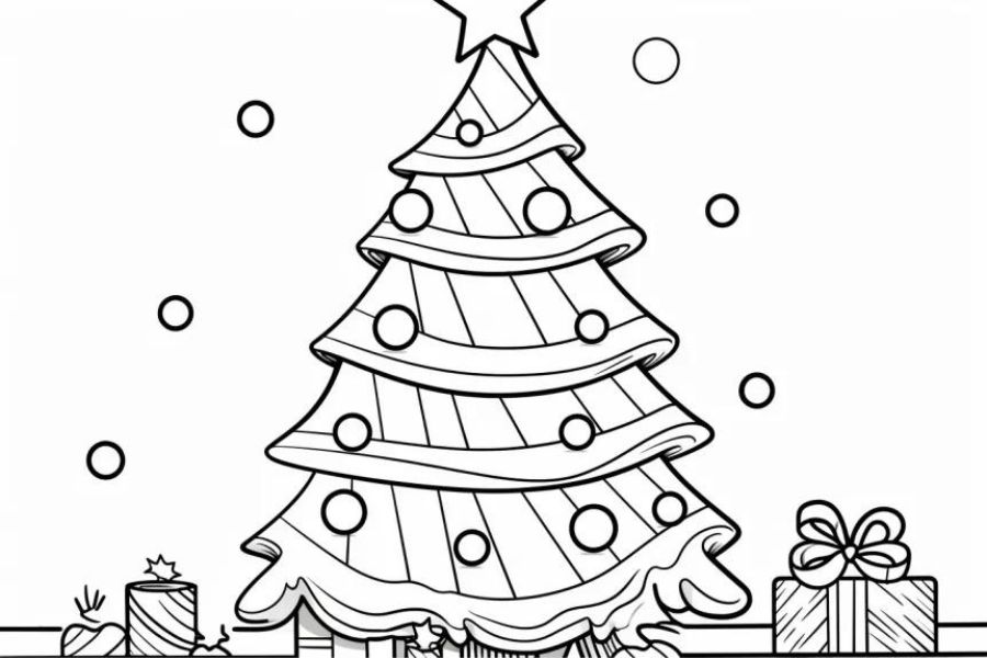 Mẫu tranh tô màu cây thông Giáng Sinh đơn giản cho bé 27.