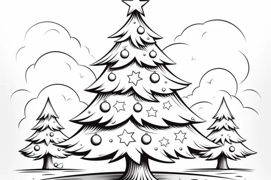 Mẫu tranh tô màu cây thông Giáng Sinh đơn giản cho bé 29.