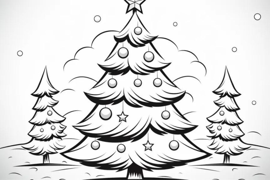 Mẫu tranh tô màu cây thông Giáng Sinh đơn giản cho bé 30.