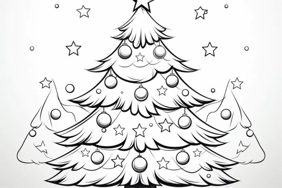 Mẫu tranh tô màu cây thông Giáng Sinh đơn giản cho bé 31.