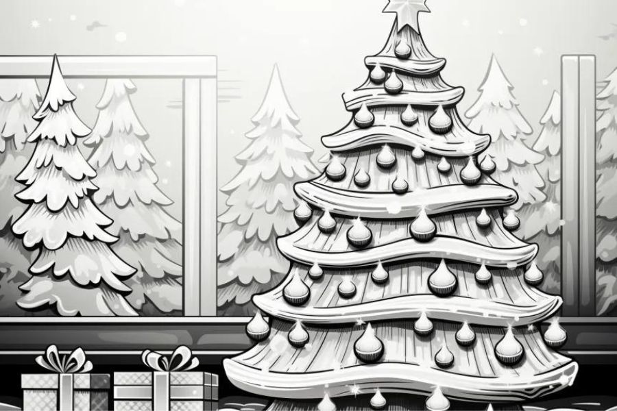 Mẫu tranh tô màu cây thông Giáng Sinh đơn giản cho bé 32.