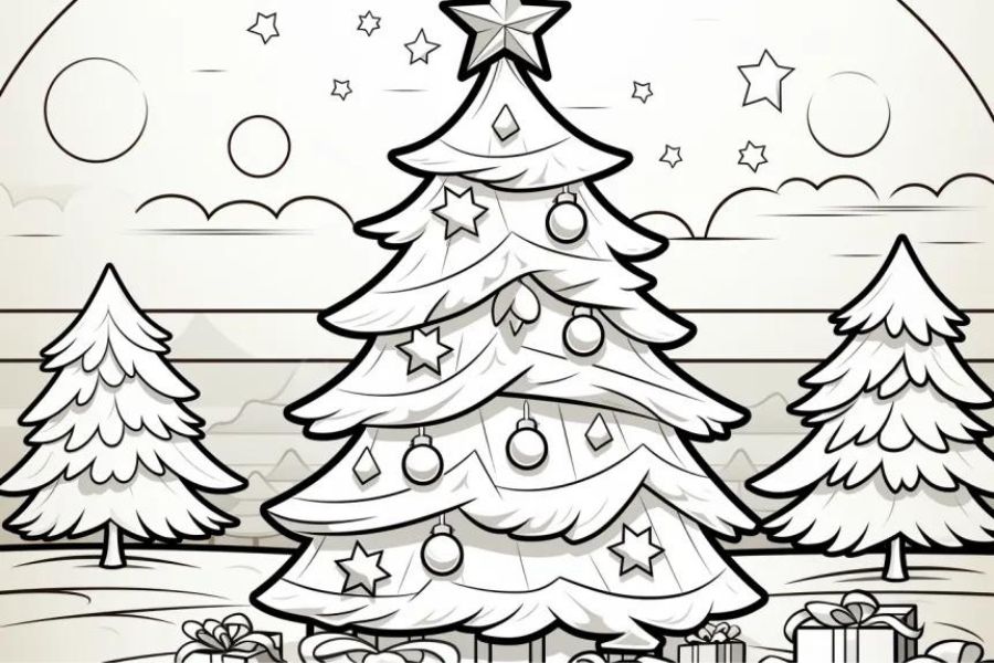 Mẫu tranh tô màu cây thông Giáng Sinh đơn giản cho bé 33.