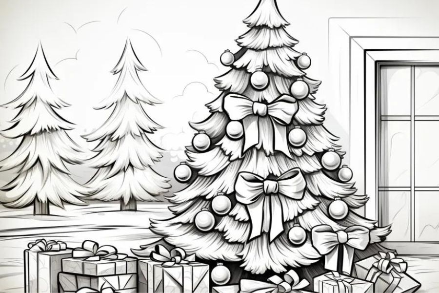 Mẫu tranh tô màu cây thông Giáng Sinh đơn giản cho bé 34.