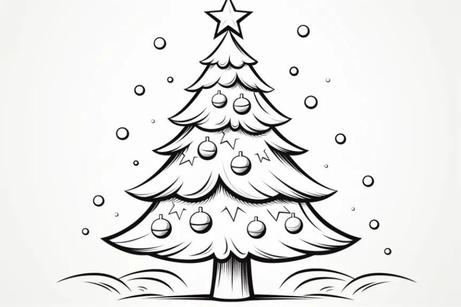 Mẫu tranh tô màu cây thông Giáng Sinh đơn giản cho bé 36.