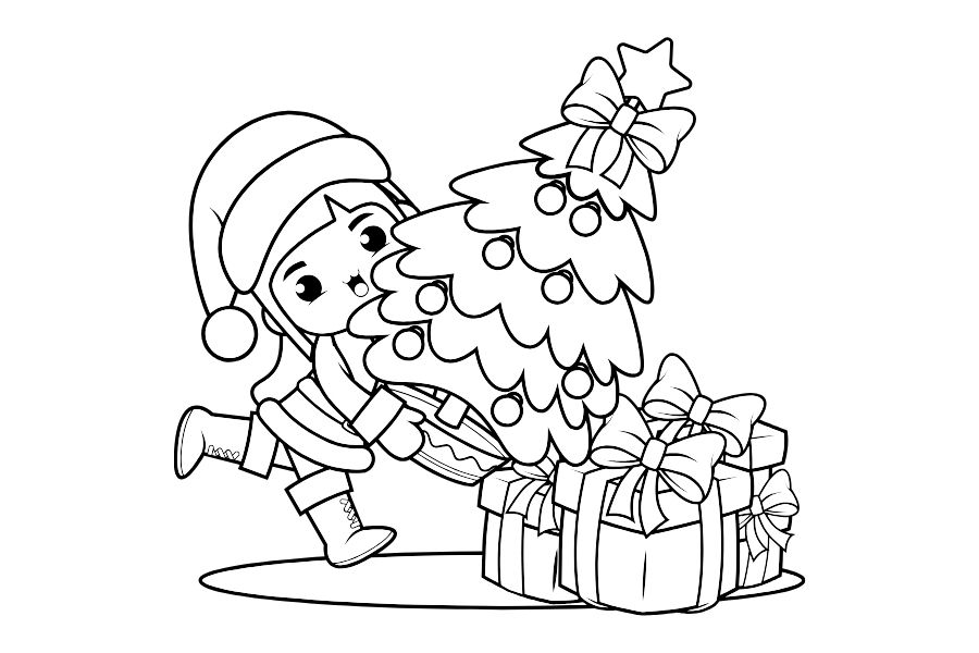 Mẫu tranh tô màu cây thông Giáng Sinh đơn giản cho bé 9.