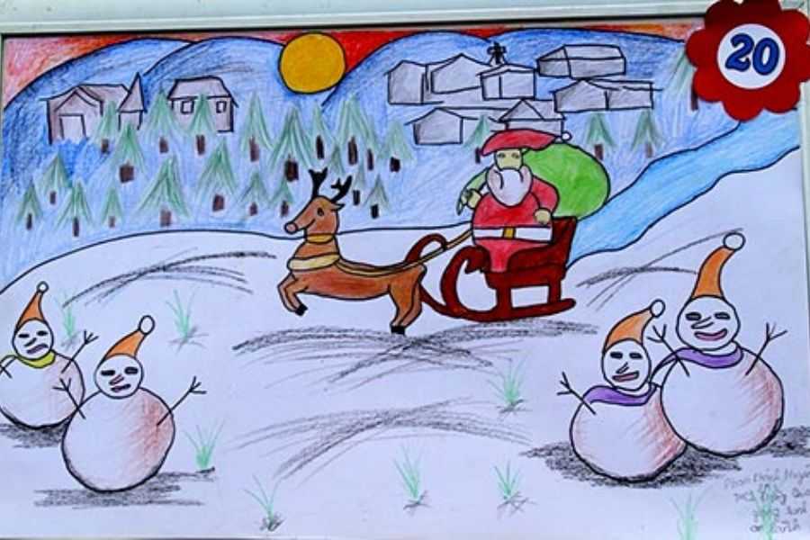 Vẽ tranh Giáng Sinh với ý tưởng đơn giản trẻ con cũng có thể làm được.