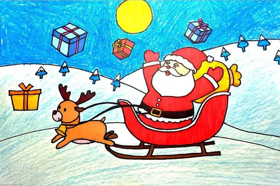 Vẽ tranh Noel với hình ảnh chú tuần lộc và Ông già Noel.