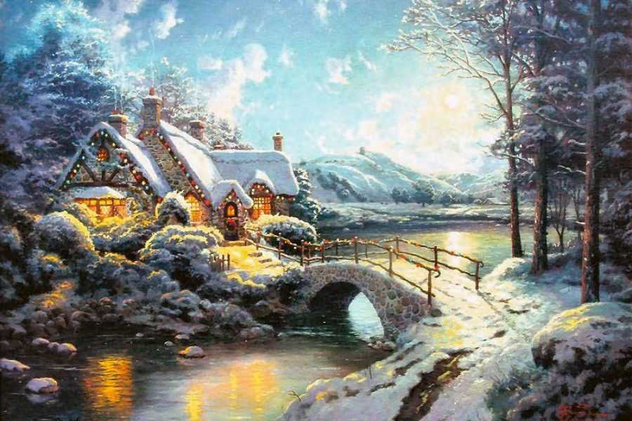 Hình ảnh ngôi nhà tuyết phủ đúng chủ đề của dịp Giáng Sinh.