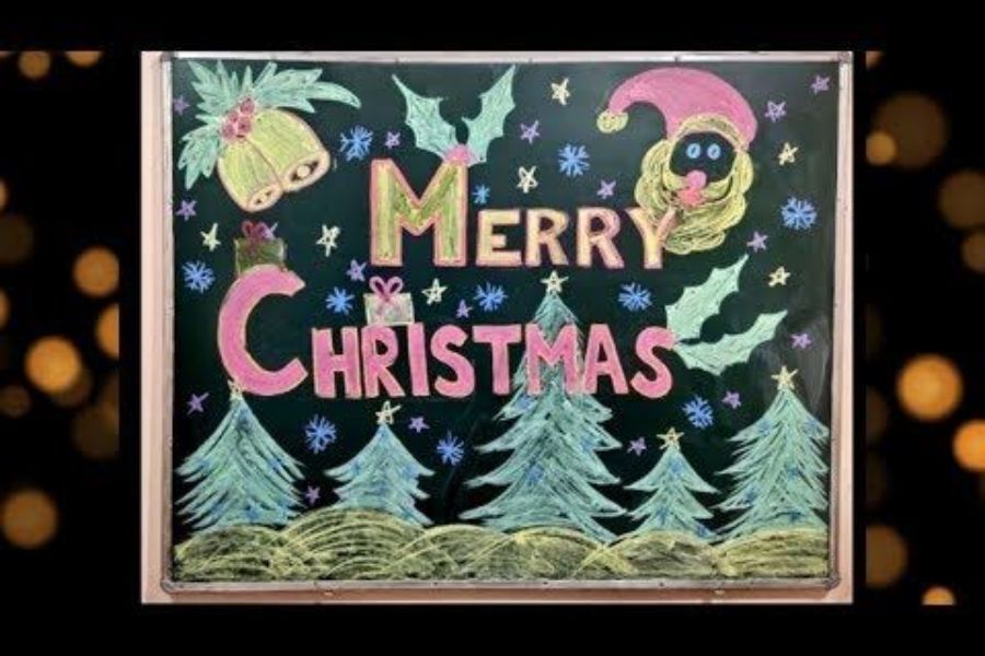 Ý tưởng trang trí bảng Noel đầy sáng tạo bằng phấn màu.