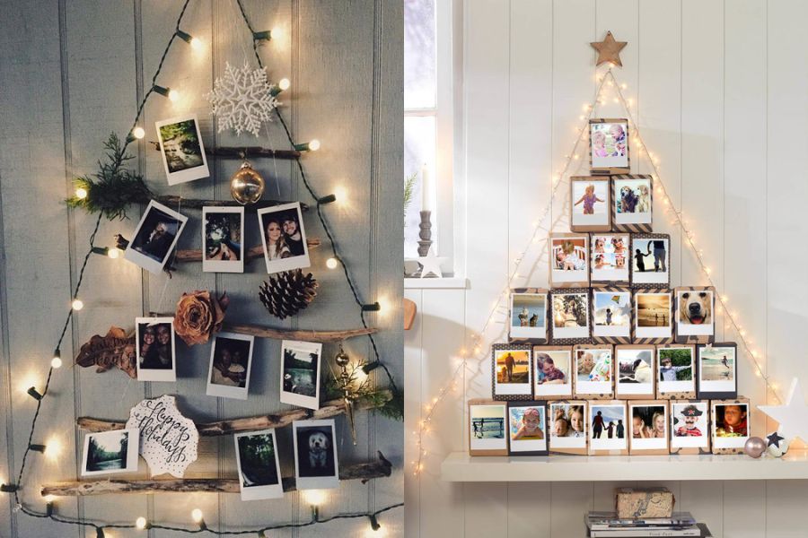 Cây thông Noel được trang trí từ những tấm ảnh tràn ngập kỷ niệm và đèn Led.