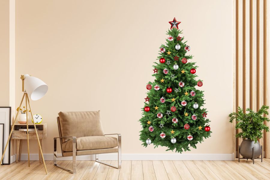 Tạo diện mạo mới cho căn phòng bằng cách trang trí cây thông Noel từ decal.