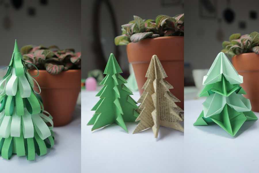 Một số mẫu cây thông handmade được làm bằng giấy màu cứng đơn giản nhưng vẫn mang đến không khí Noel cho văn phòng.
