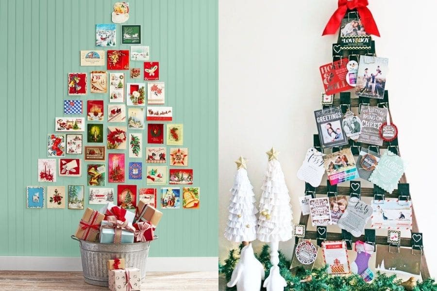 Trang trí cửa hàng mùa Giáng Sinh với cây thông Noel từ thiệp.
